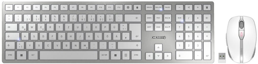 Cherry DW 9100 Slim (DE) Kabelloses Tastatur-Set silber/weiß